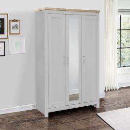 HEINZ 3 Door Mirrored Wardrobe Grey and Oak Effect - 112cm