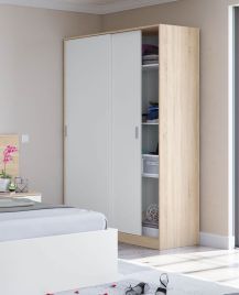 DIRHAM 2 Door Sliding Wardrobe White and Oak - 120cm