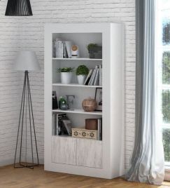 Tevezio White And Wood Effect Tall Bookcase - White