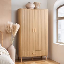 AUREN 2 Door Wardrobe with 1 Drawer Light Oak - 105cm