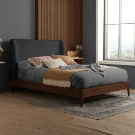 THALDEN Kingsize Wooden Bedframe - Dark Oak with Grey