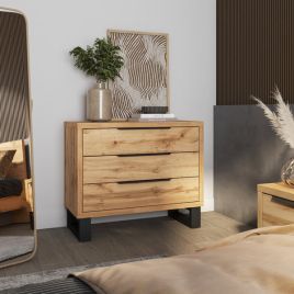 HALIFAX Oak Finish Chest of Drawers - Large-sized, 3 Drawers