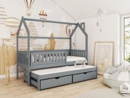 Single Bed - YORKSHIRE Wooden 3ft Bed with Trundle and Bonnell Mattresses Graphite
