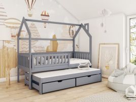 Single Bed - YORKSHIRE Wooden 3ft Bed with Trundle and Foam Mattresses Grey
