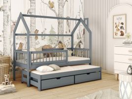 Single Bed - HOSTON Wooden 3ft Bed with Trundle Graphite