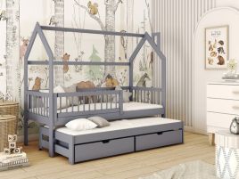 Single Bed - HOSTON Wooden 3ft Bed with Trundle Grey