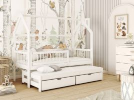 Single Bed - HOSTON Wooden 3ft Bed with Trundle White Matt