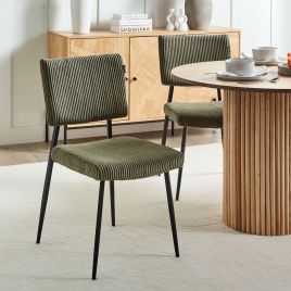 Set of 2 Dining Chairs STURGIS Corduroy Olive Green