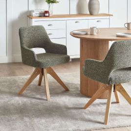 ARVELLE Boucle Swivel Dining Chair - Green