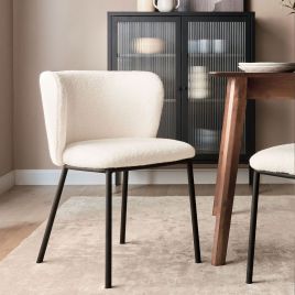 Set of 2 Boucle Dining Chairs Off-White MINA
