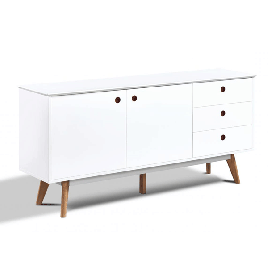 Lynton Sideboard 2 Doors and 3 Drawers with Solid Beech Legs - White