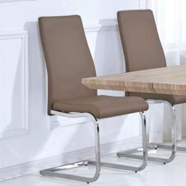 Totnes PU Dining Chairs Chrome and Cappuccino 2pc Set - Brown