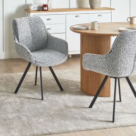 Dining Chair Swivel MARCELLUS Boucle Black/ White