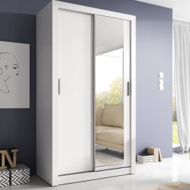 IRVINE 2 Door Mirrored Sliding Wardrobe White Matt - 120cm
