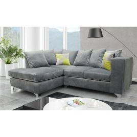 AURELO Plush Velvet 4 Seater L Shaped - Left Hand Facing Corner Sofa - Grey