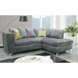 AURELO Plush Velvet 4 Seater L Shaped - Right Hand Facing Corner Sofa - Grey