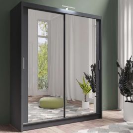 AURORA 2 Door Mirrored Sliding Wardrobe Grey - 180cm