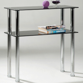 Beverley Tall Stainless Steel Stand Black Hall Unit with Glass Top - 2 Tier Shelves