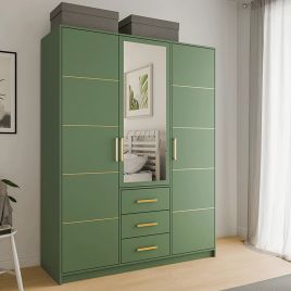 BARNSLEY 3 Door Mirrored Wardrobe with 3 Drawers Green - 147cm