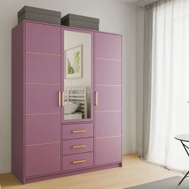 BARNSLEY 3 Door Mirrored Wardrobe with 3 Drawers Purple - 147cm