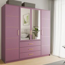 BARNSLEY 4 Door Mirrored Wardrobe with 3 Drawers Purple - 196cm