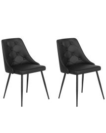 Set of 2 Dining Chairs Faux Leather Black VALERIE