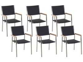 Set of 6 PE Rattan Garden Chairs Black GROSSETO