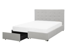 Fabric EU Double Size Bed with Storage Light Grey LA ROCHELLE