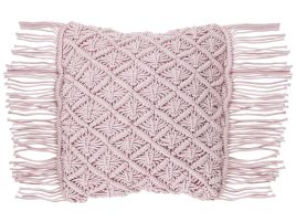 Cotton Macramé Cushion with Tassels 40x40cm Pink