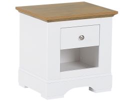 Bedside Table - HITCHIN Nightstand White and Light Wood 48cm