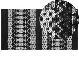 Leather Area Rug 80x150cm Black with Beige