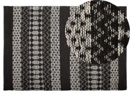 Leather Area Rug 140x200cm Black with Beige