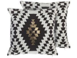 Set of 2 Cotton Cushions Diamond Pattern 45x45cm Black and White