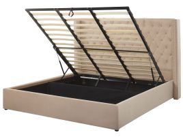 Velvet EU Super King Size Ottoman Bed Beige LUBBON