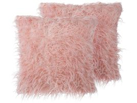 Set of 2 Faux Fur Cushions 45x45cm Pink