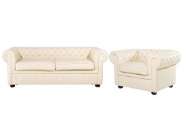 GLENFORD Leather Sofa Set - Light Beige