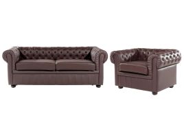 GLENFORD Leather Sofa Set - Brown