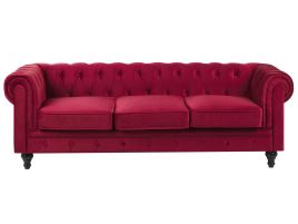 GLENFORD Velvet 3 Seater Sofa - Red