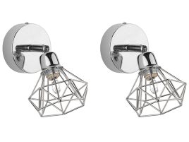 Set of 2 Metal Spotlight Lamps Silver ERMA