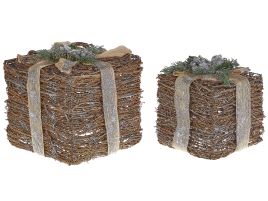Set of 2 Rattan Decorative Christmas Gifts Silver