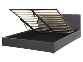 Faux Leather EU King Size Ottoman Bed Grey DREUX