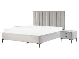 3 Piece Bedroom Set Velvet EU King Size Grey SEZANNE