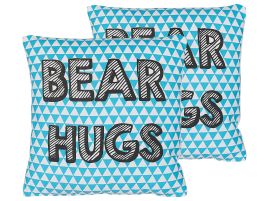 Set of 2 Cotton Kids Cushions Print 40x40cm Blue