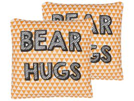 Set of 2 Cotton Kids Cushions Print 40x40cm Orange