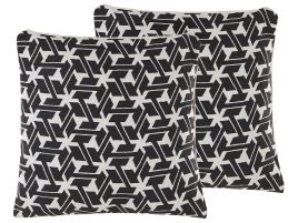 Set of 2 Cotton Cushions Geometric Pattern 45x45cm Black and White