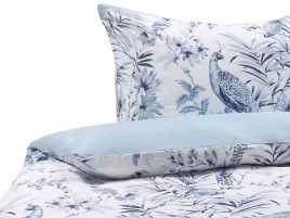 Cotton Sateen Duvet Cover Set Floral Pattern 155 x 220 cm White and Blue BALLARD