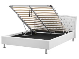 Faux Leather EU King Size Ottoman Bed White METZ