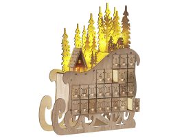 LED Decoration Figurine Sleigh Advent Calendar Light Wood IMPALA