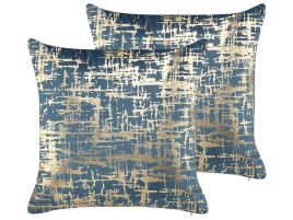 Set of 2 Cushions Crackle Pattern 45x45cm Blue and Gold