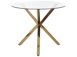 Glass Top Round Dining Table ⌀ 90 cm Gold SAVONI